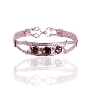Artisan Handcrafted Sterling Silver Wrapped Hexagonal Smoky Quartz Cuff Bracelet